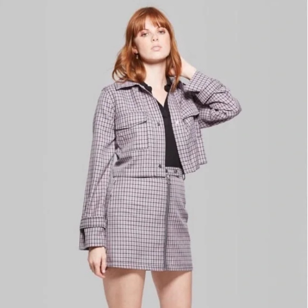 Wild Fable Checkered Plaid Lavender Mini Skirt & Shirt Jacket Set Size XS NWT